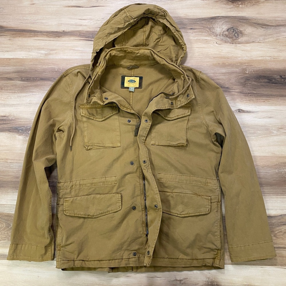 Old Navy M65 Field Jacket Large Hooded Utility Cotton Blend Brown Military